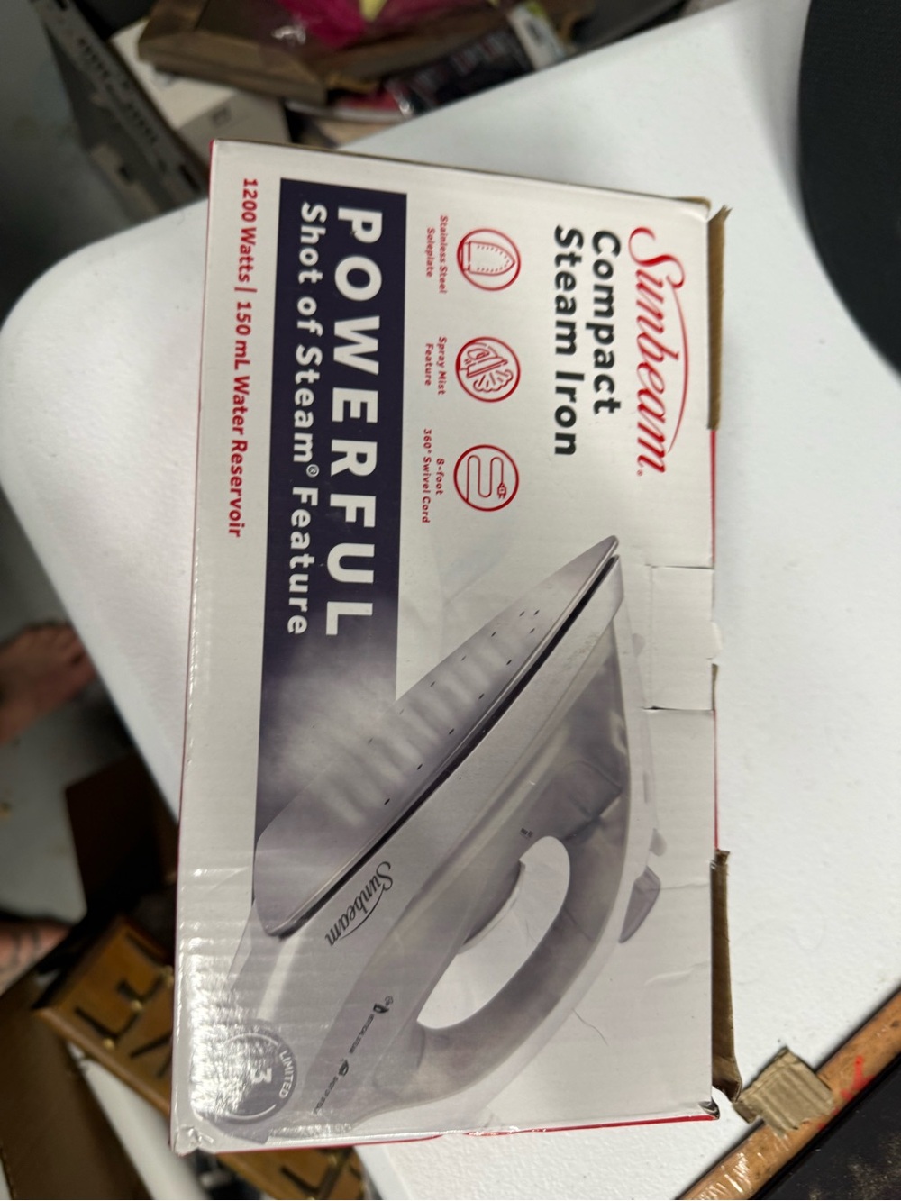 Sunbeam White and Silver Compact Steam Iron